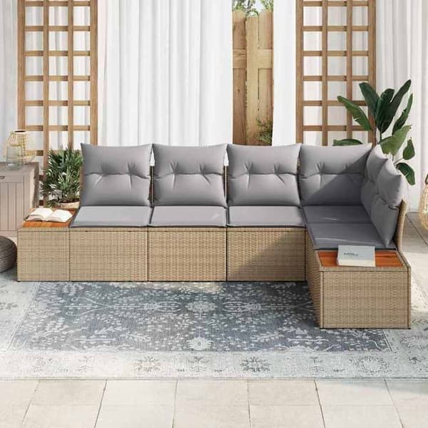 Maison Exclusive - 5 osan beige polyrottinkinen puutarhakalustesetti beige