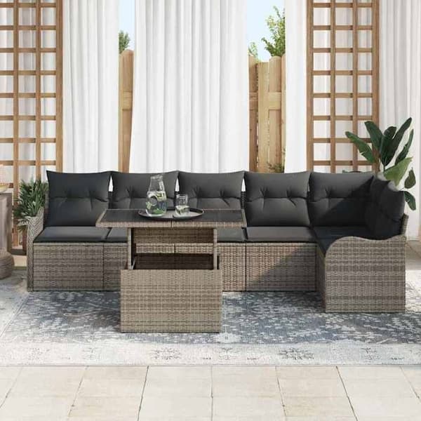 Maison Exclusive - 7 osan puutarhakalustesarja Harmaa Poly Rattan