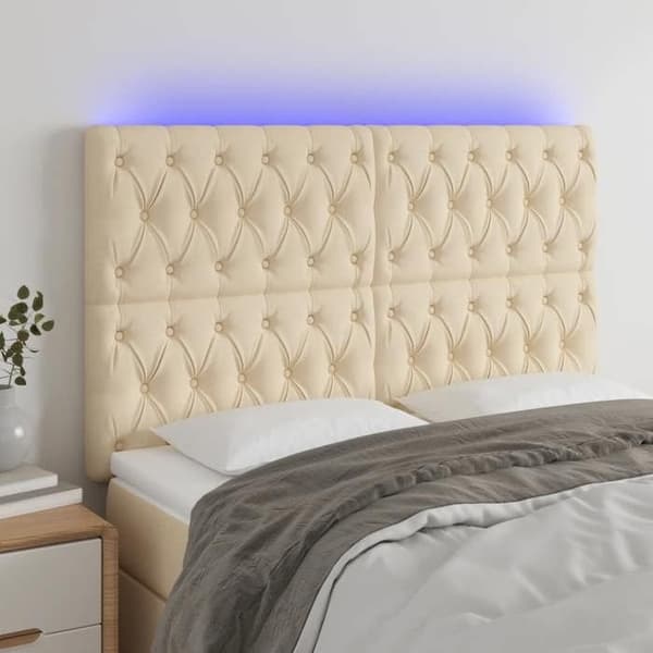 Maison Exclusive - LED Hovedgærde Creme 144x7x118/128 cm Stof Grädde