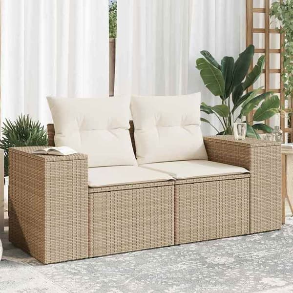 Maison Exclusive - Trädgårdsoffa med kuddar 2 platser beige flätad resin
