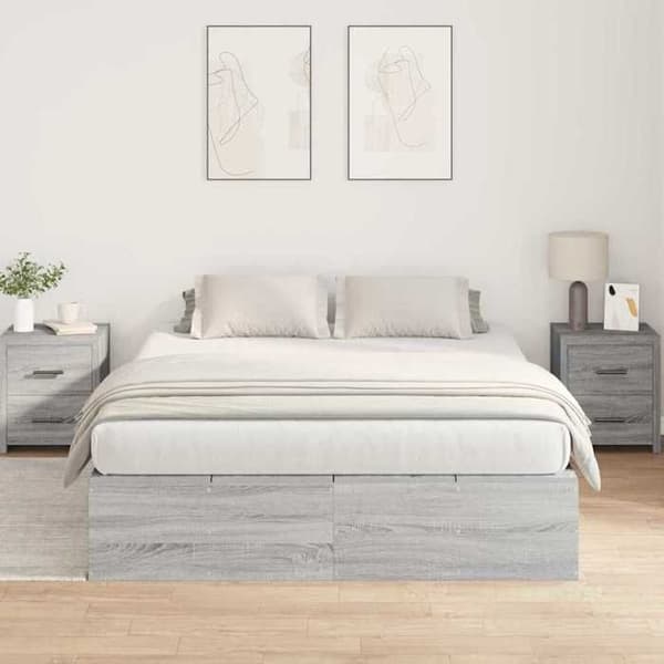 Maison Exclusive - Sängram med förvaring och dörr Grå Sonoma 150 x 200 cm