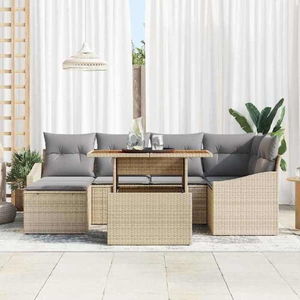 Trädgårdsmöbler - EXKLUSIVT HUS - Modulär - 7 delar - Beige och grå - Förvaring & UV-skydd Beige och grå