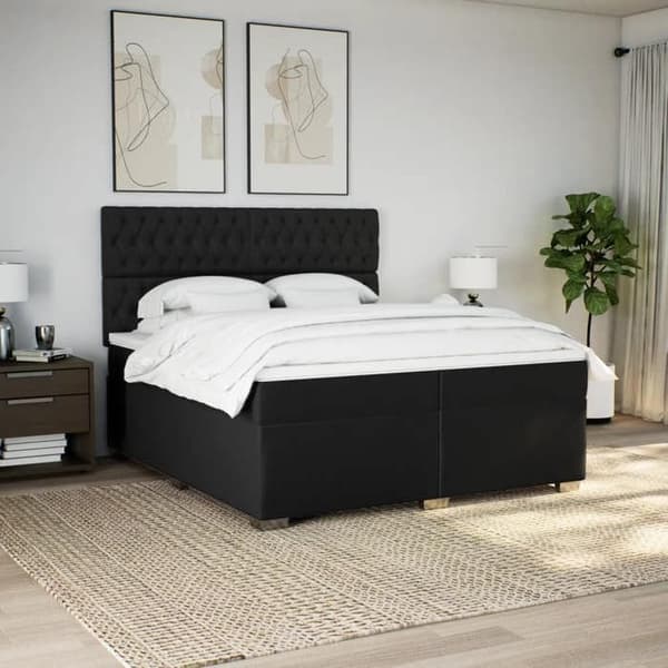 Maison Exclusive - Sengebund med lameller og madras sort 200x200 cm stof