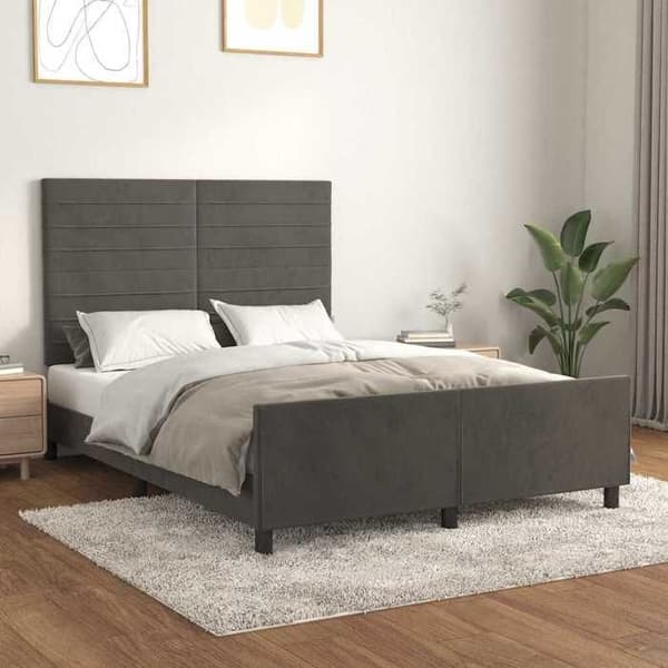 Sengestel - EKSKLUSIV HUS - 140x200 cm - Velour - Justerbar hovedgærde - Mørkegrå Mörkgrå