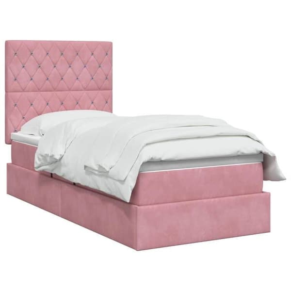 Förvaringssäng - EXKLUSIV HEM - Maison Exclusive - 100 x 200 cm - Rosa sammet - Inbyggd LED Ros