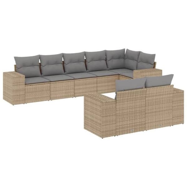 Maison Exclusive - Trädgårdsmöbler med kuddar 8 delar beige flätad resin