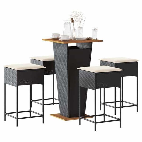 Maison Exclusive - Havebar sæt 5 dele med sorte polyrattan puder Svart