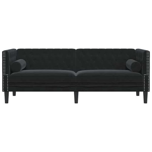 Maison Exclusive - Chesterfield-sohva, jossa on tyynyt, 3 paikkaa, musta sametti