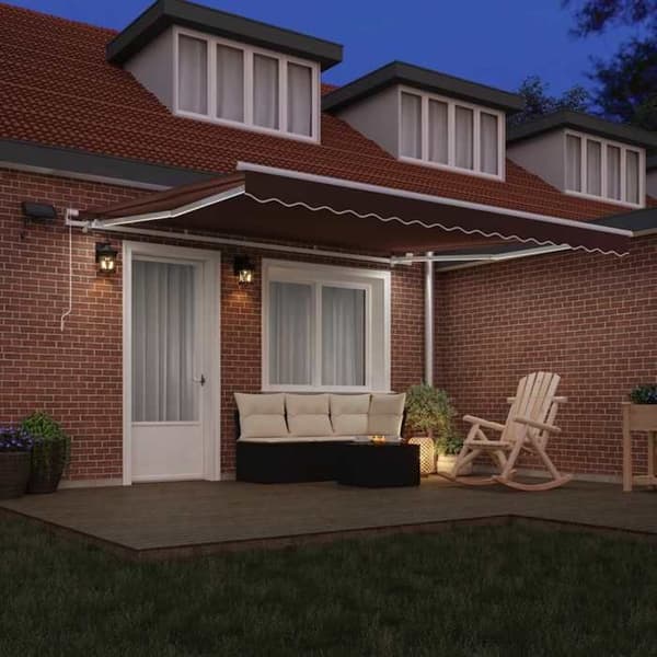 Utrækkelig markise - EKSKLUSIV HUS - 400 x 300 cm - Manuel - Indbyggede LED - Vand/UV-resistent brun