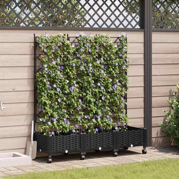 Maison Exclusive - Havebed med gitter og hjul 3 stk Sort PP