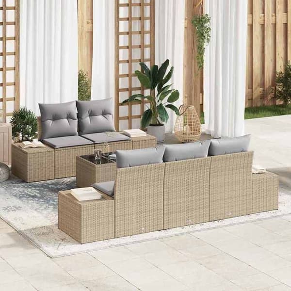 Havemøbler - MAISON EXCLUSIVE - Sofa sæt 6 stk - Beige og grå - Polyrotin - Justerbart bord Beige och grå