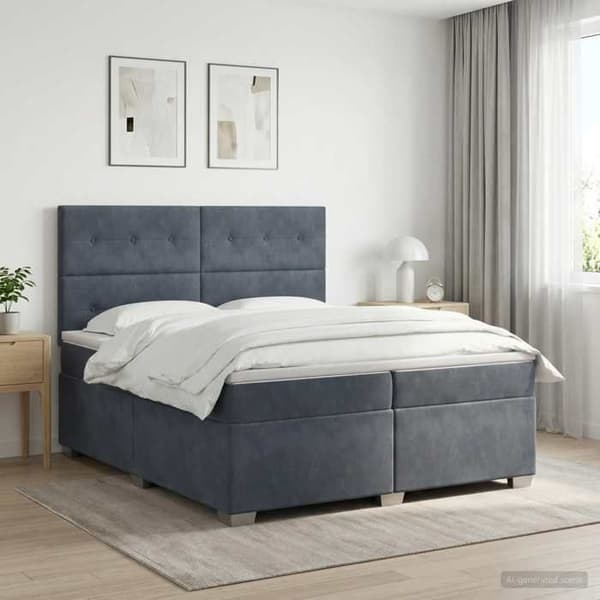 Sengestel med madras - EKSKLUSIV HUS - 200 x 200 cm - Mørkegrå - Velour - Justerbar hovedgærde Mörkgrå