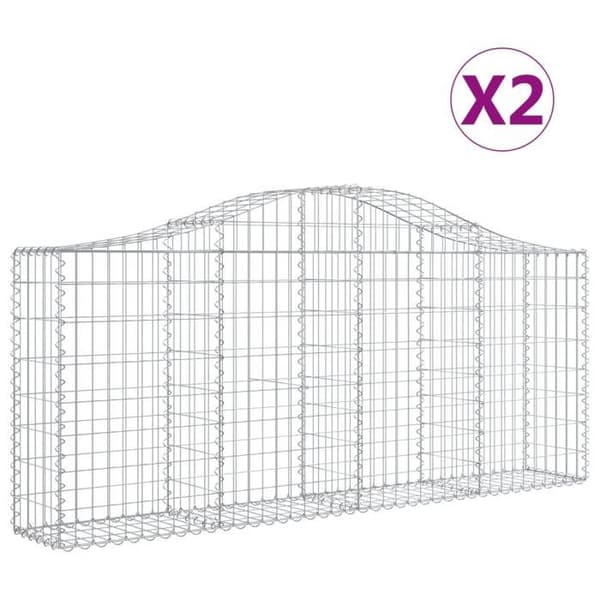 Maison Exclusive - Bågformade gabionkorgar 2 st 200x30x80/100 cm Galvaniserat stål silver-