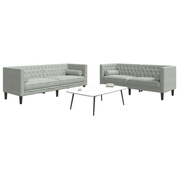 Maison Exclusive - Chesterfield-soffgrupp med 2 st ljusgrå kuddar Ljusgrått