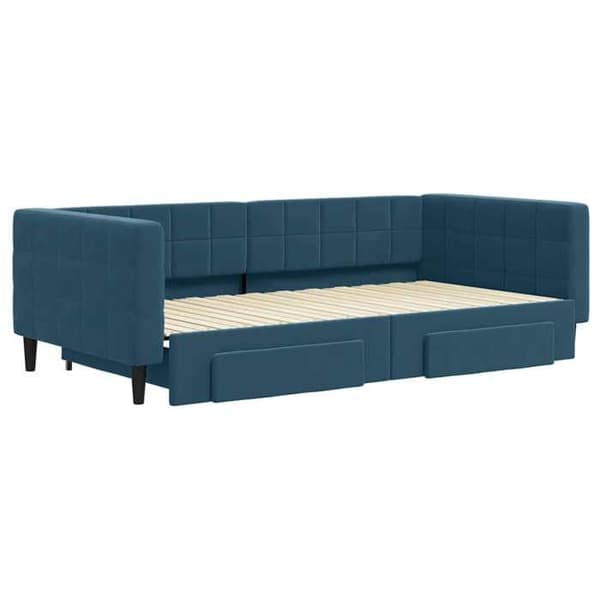 Seng i dag - EKSKLUSIV HUS - 100x200 cm - med sovesofa - 2 skuffer - blå velour Blå