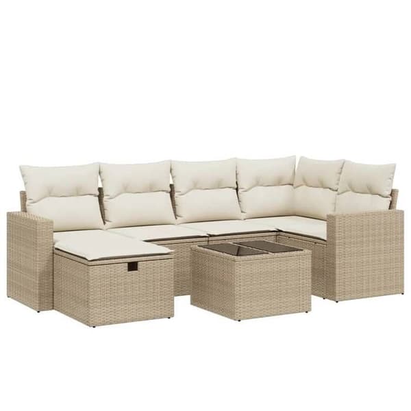 Maison Exclusive - Trädgårdsmöbler med kuddar 7 delar beige flätad resin