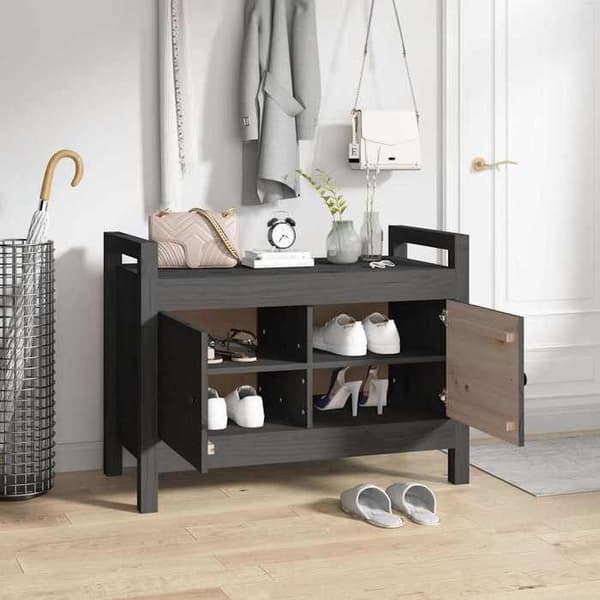 Maison Exclusive - Harmaa eteispankki 80x40x60 cm Massiivipine