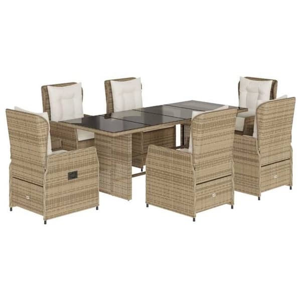 Maison Exclusive - Trädgårdsset med matbord och kuddar 7 delar beige polyrotting