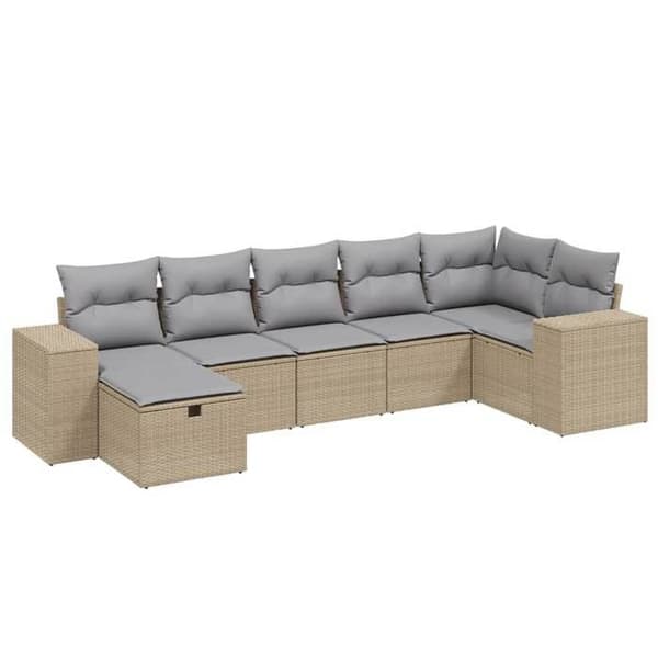 Maison Exclusive - Puutarhakalusteet tyynyillä 7 kpl sekoitettu beige punottu muovi