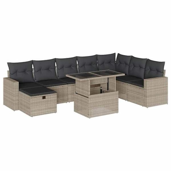 Havemøbler - EKSKLUSIVT HUS - 9 dele - Flettet harpiksmateriale - Modulerbar - Bord med justerbart top Ljusgrått