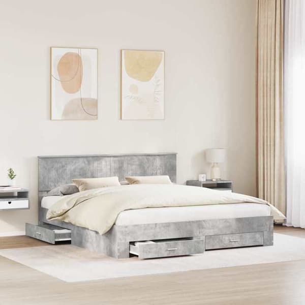 Maison Exclusive - Sängram Grå betong 180 x 200 cm Ingenjörsträ