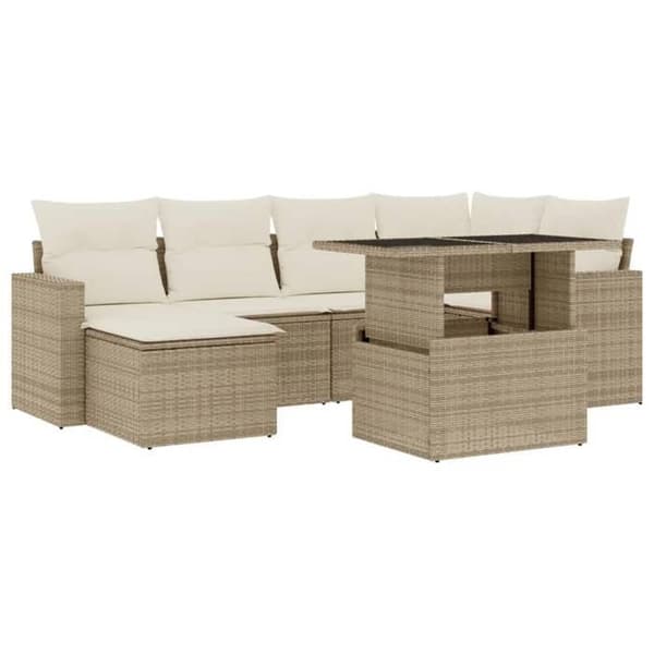 Maison Exclusive - Trädgårdsmöbler med kuddar 7 delar beige flätad resin