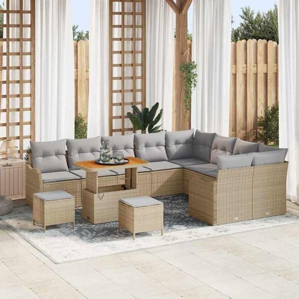 Maison Exclusive - 12 osan puutarhakalustesarja, beige polyrottinki