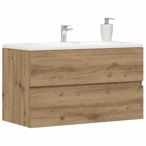 Maison Exclusive - Håndlavet egetræ vaskeskab 90x38,5x45 cm ingeniørtræ