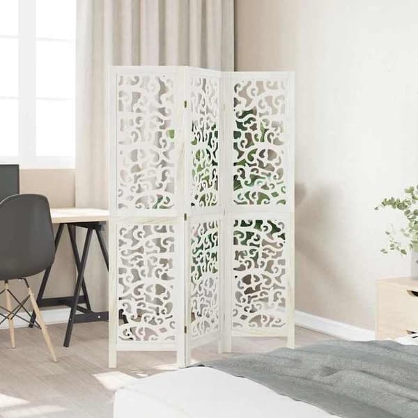 Maison Exclusive - Avskiljande vägg 3 paneler vit massiv paulowniaträ