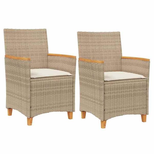 Maison Exclusive - Trädgårdsstolar med kuddar, set om 2, beige, flätad plast och trä
