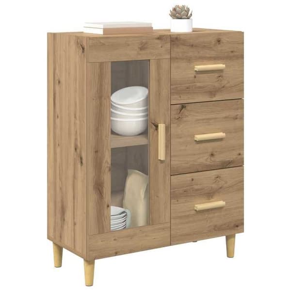 Buffet - EKSKLUSIVT HUS - Håndlavet eg - 69,5×34×90 cm - Ingeniørtræ - Glasdøre Ek