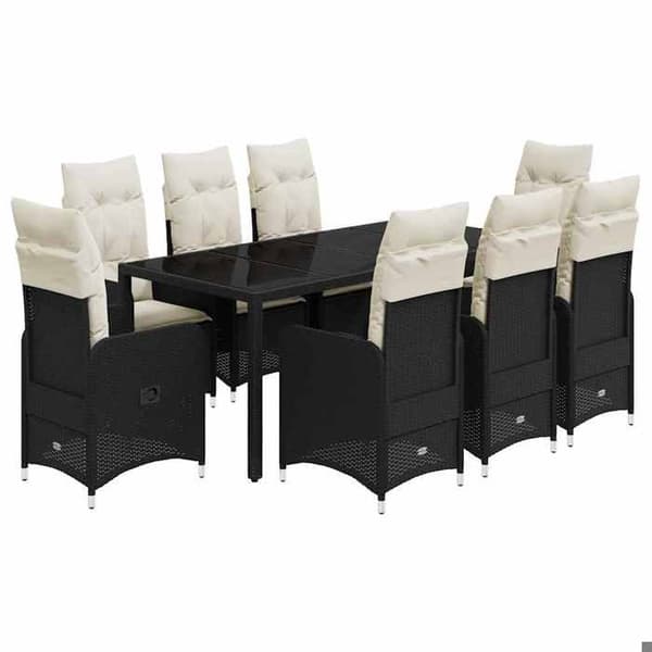 Maison Exclusive - 9 stk. havebistro sæt med sorte puder i poly rattan