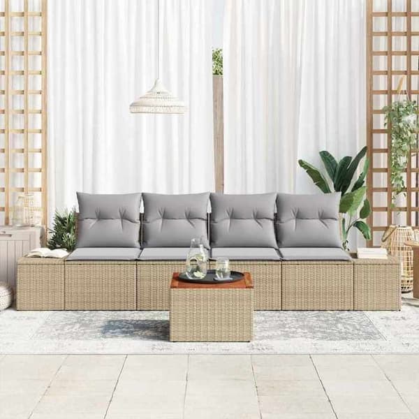Maison Exclusive - 5 osan beige polyrottinkinen puutarhakalustesetti