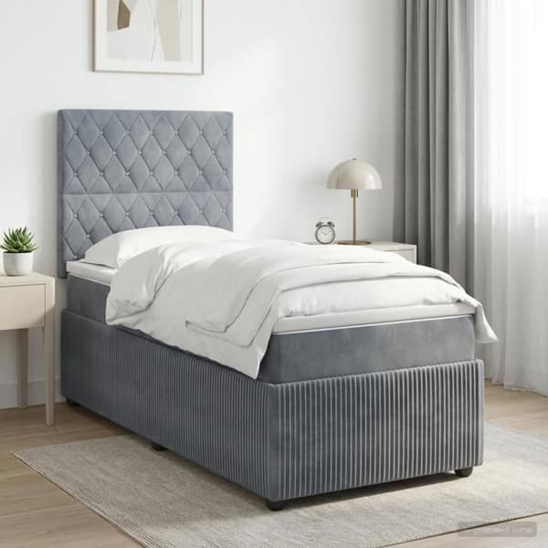 Sengestel med madras - EKSKLUSIV HUS - 90 x 190 cm - Velour - Mørkegrå - Justerbar hovedgærde Mörkgrå