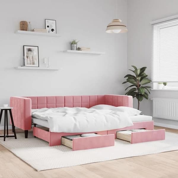 Sofa - EKSKLUSIV HUS - Sofa med udtræk - 80x200 cm - Rosa velour - Med skuffer Ros