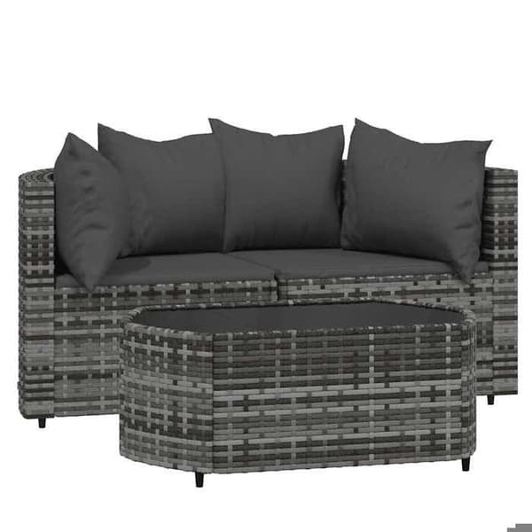 Maison Exclusive - Trädgårdsmöbler 3 delar med kuddar Grå Flätad resin