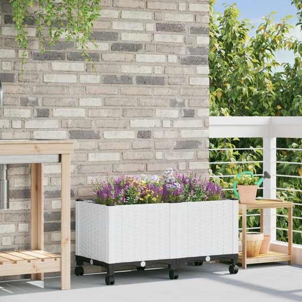 Maison Exclusive - Blomlåda med Hjul Vit 80 x 40 x 48 cm PP