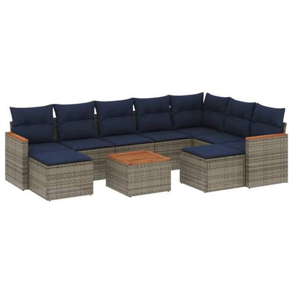 Maison Exclusive - 10-delars trädgårdsoff-set med grå kuddar i flätad resin Grå (kuddar)