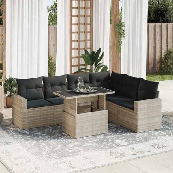 Maison Exclusive - Trädgårdsmöbler med kuddar 7 delar ljusgrå flätad resin