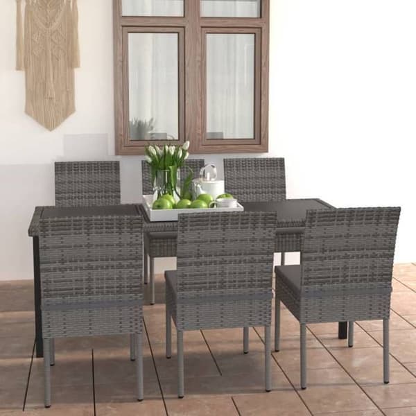 Maison Exclusive - 7 osan puutarhapöytäryhmä, punottu muovi, harmaa Grå