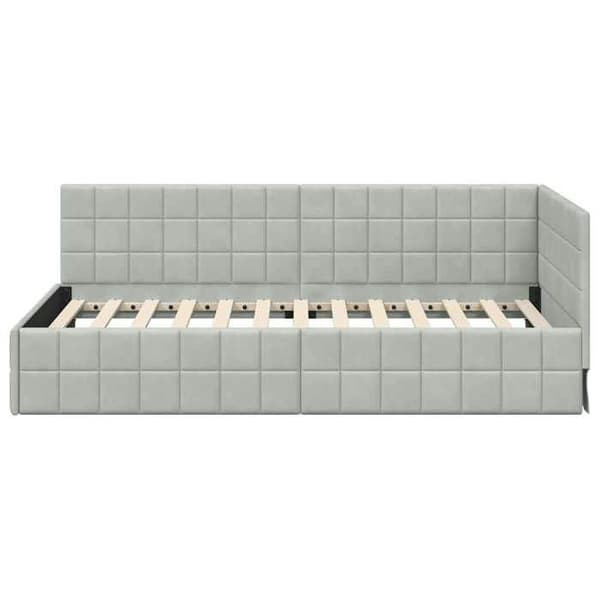 Sengestel - EKSKLUSIV HUS - Vinkelstel - Lys grå velour - 90x200 cm - Vendbar hovedgærde Ljusgrått