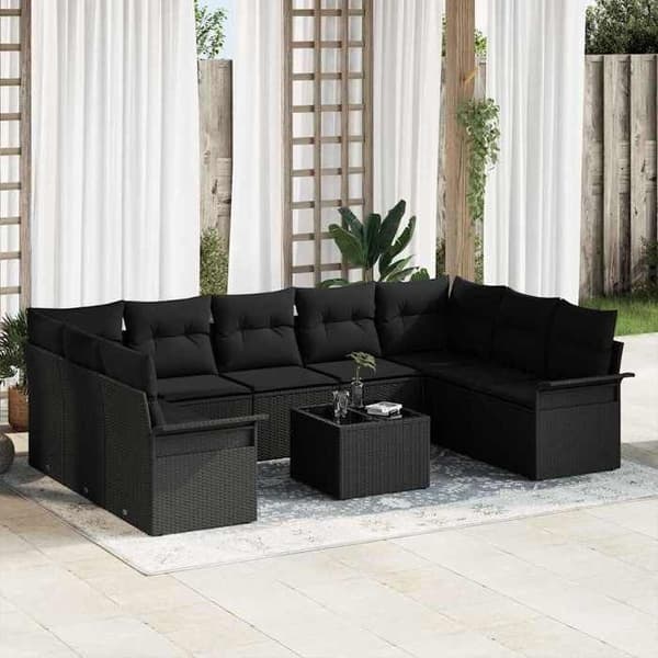 Maison Exclusive - 10 osan puutarhakalustesetti, beige polyrottinki