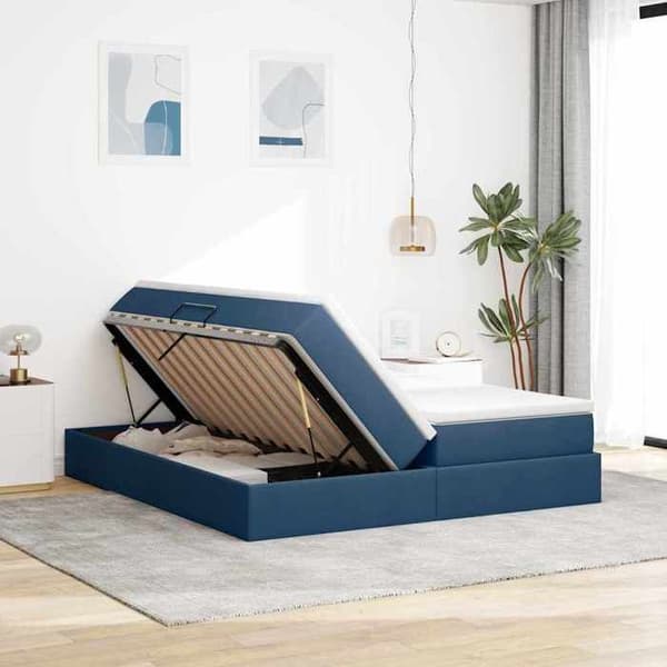 Maison Exclusive - Säng med förvaring och madrass Blå 200 x 200 cm Polyester