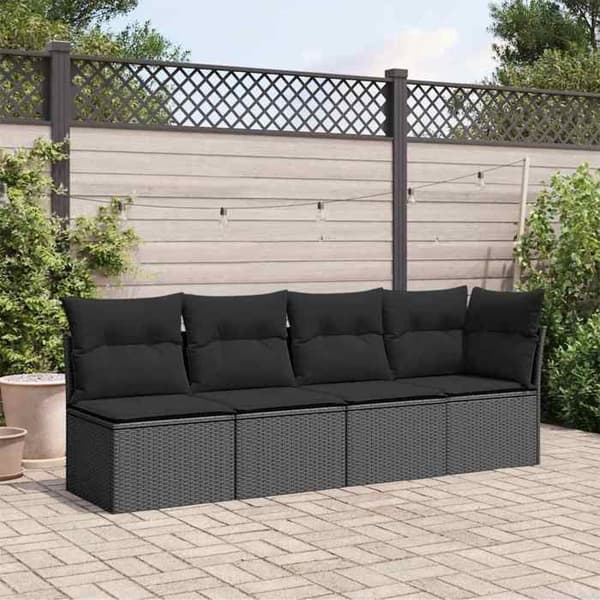 Maison Exclusive - Have-sofa med puder til 4 personer i sort polyrotin Svart