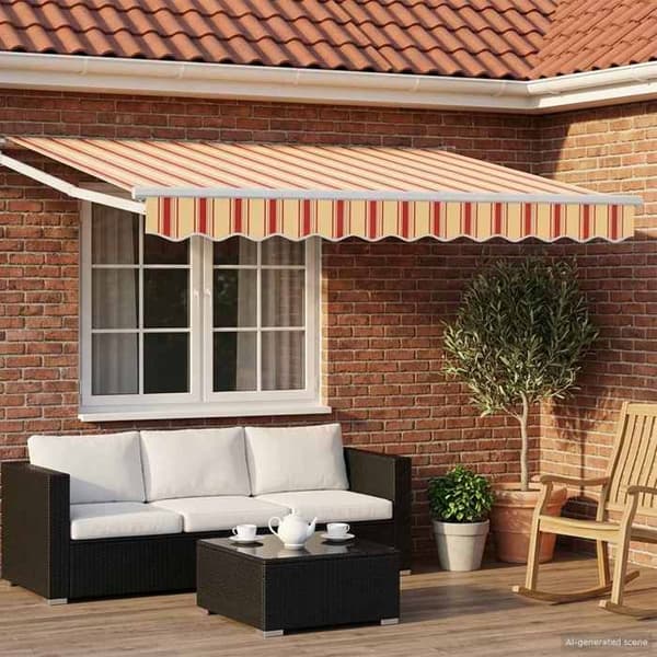 Maison Exclusive - Retractable Markise Gul, Orange og Hvid 3,5 x 2 m