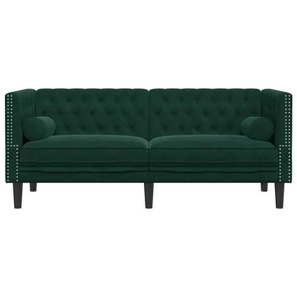 Maison Exclusive - Chesterfield-sohva, jossa on tyynyt, 2 paikkaa, tummanvihreä sametti