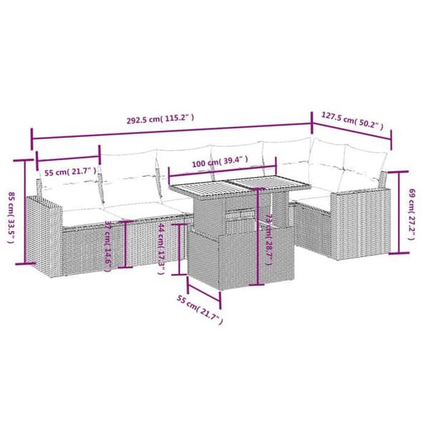 Maison Exclusive - Puutarhakalusteet tyynyillä 7 kpl harmaa punottu muovi Grå