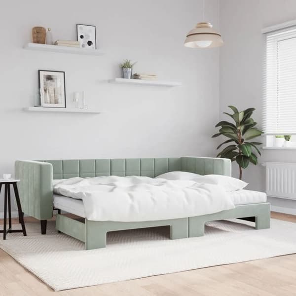 Maison Exclusive - Dagbädd med utdragssäng och ljusgrå madrass 80x200cm sammet Ljusgrått