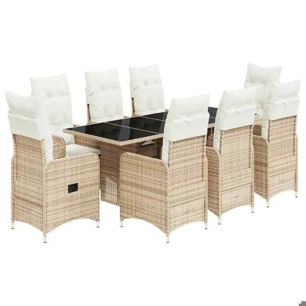 Maison Exclusive - 9 osan puutarhaterassikalusto beige polyrottinkityynyillä