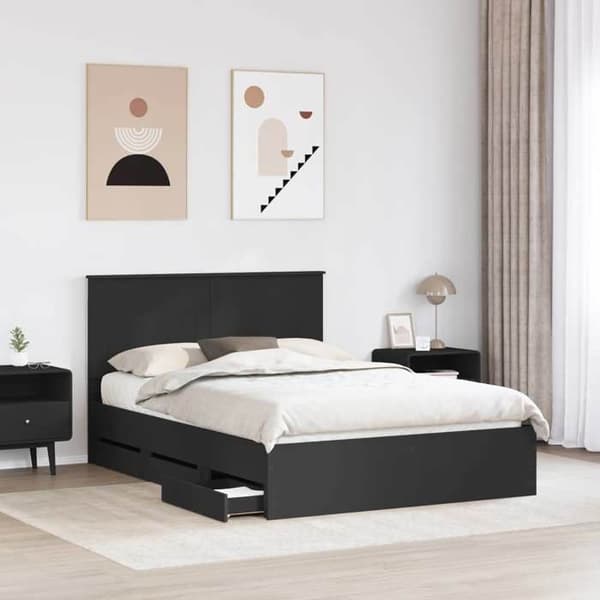 Sengestel - EKSKLUSIV HUS - 160 x 200 cm - Sort - Ingeniørtræ - Indbyggede skuffer Svart